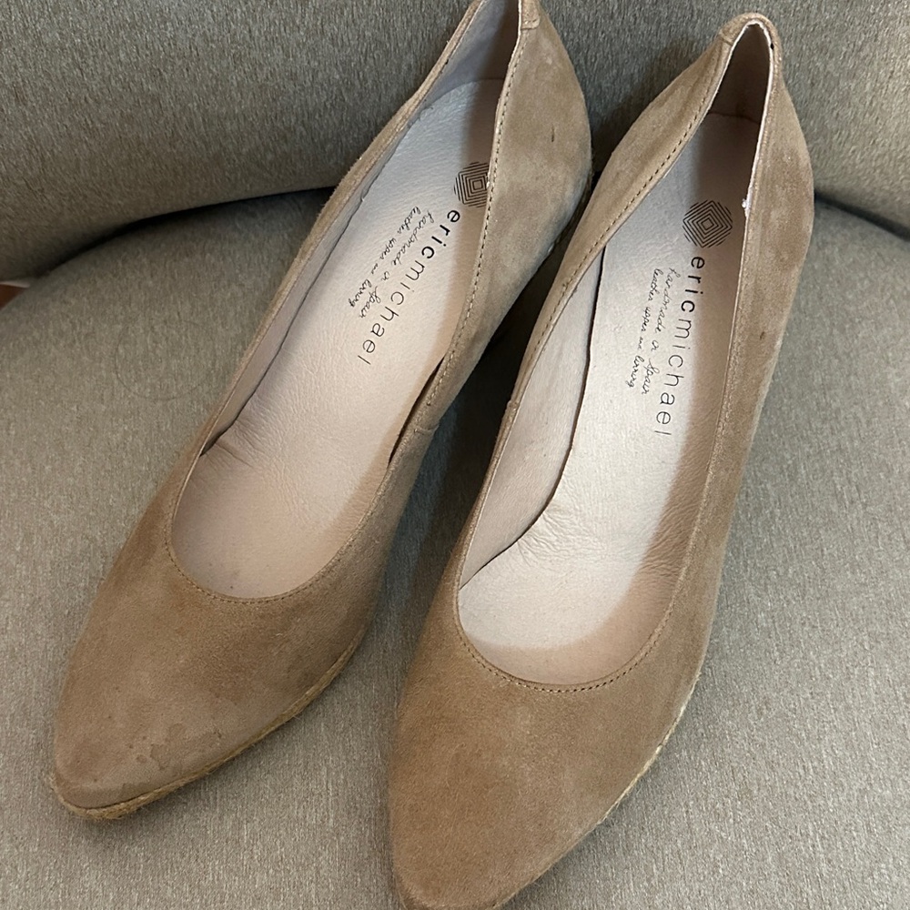 Eric Michael Taupe Suede Pointed-Toe Pumps
